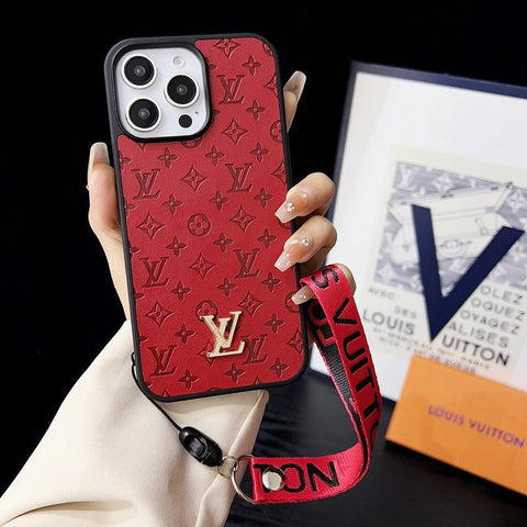 Coque et skin iPhone de luxe avec chaîne à main marron