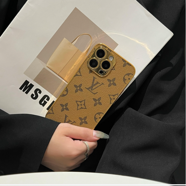 Custodia per iPhone monogramma classica di lusso con bordi placcati in oro