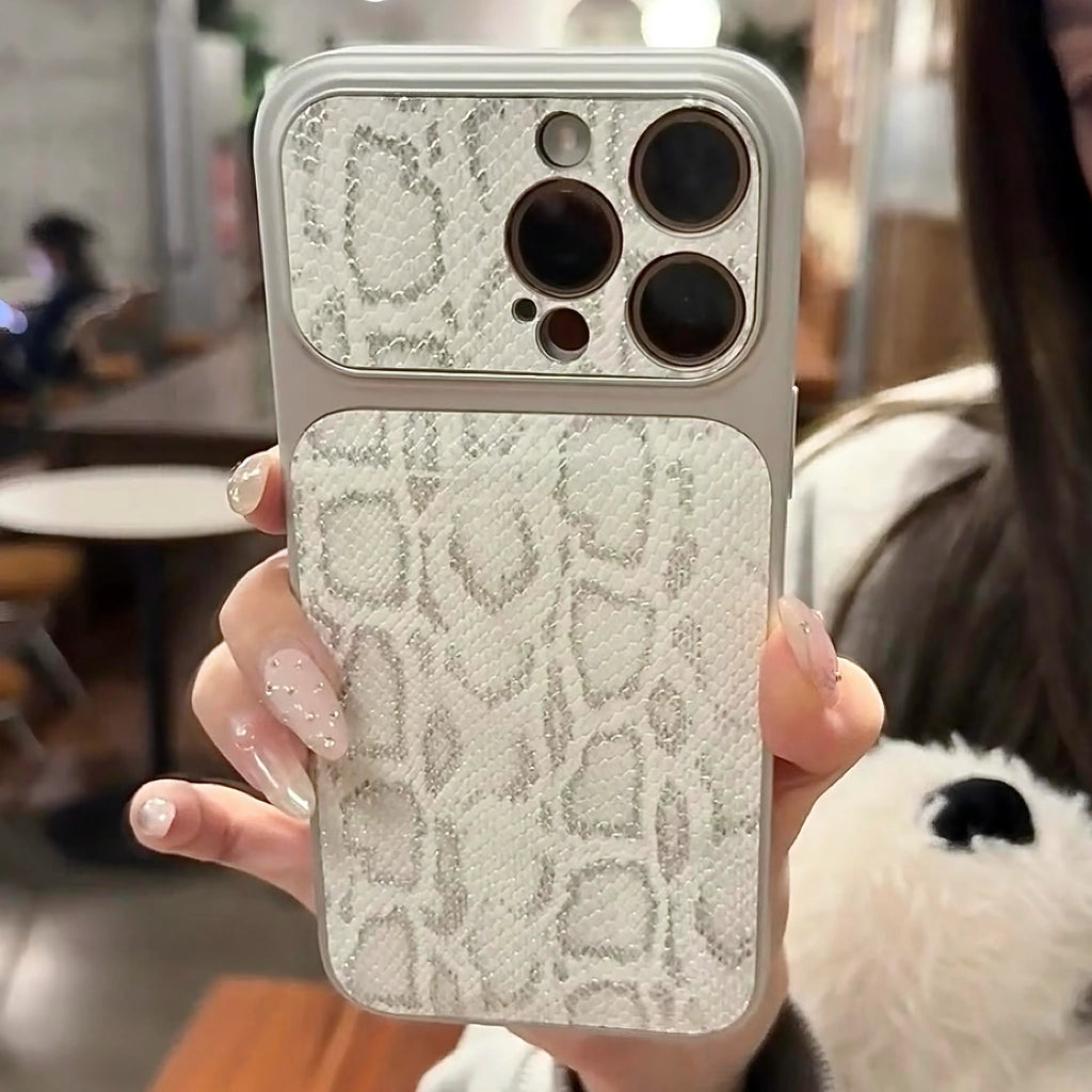 Custodia per iPhone di lusso con texture in pelle di serpente