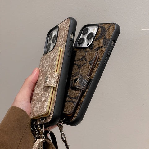 Custodia classica per iPhone con portafoglio e cinturino Marrone -SZK240402