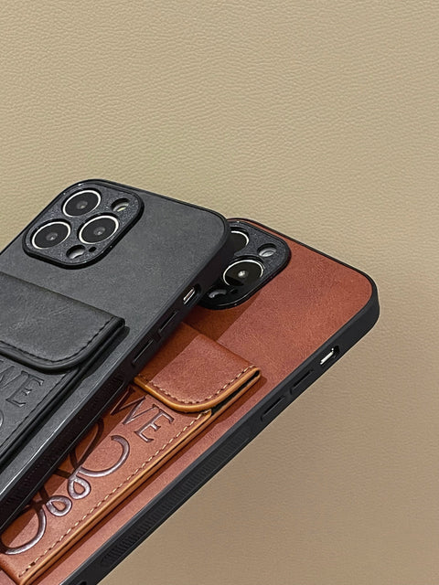 Capa luxuosa para iPhone com porta-cartões marrom-LZP241448