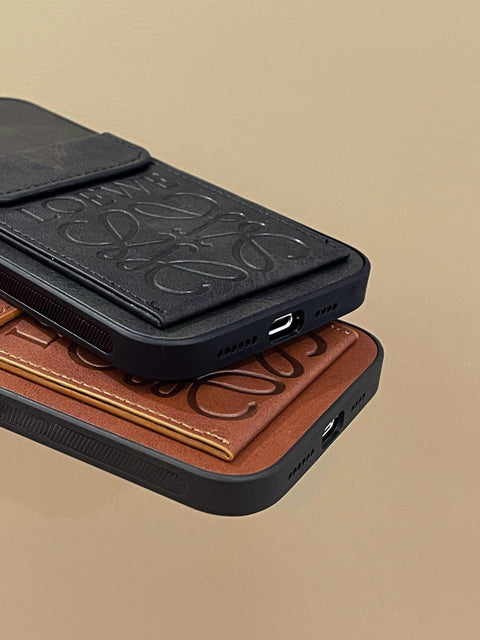 Étui de luxe pour iPhone avec porte-cartes Noir-LZP241448