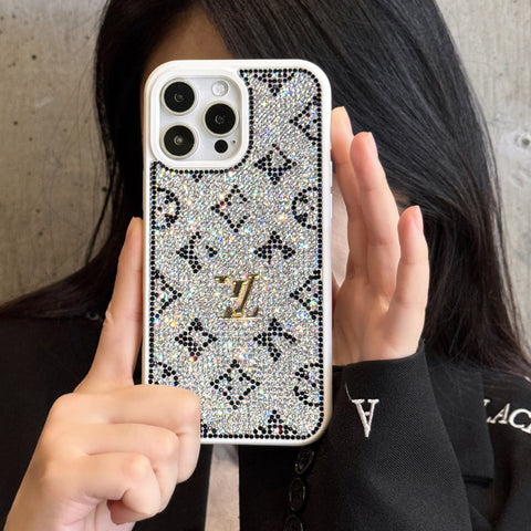 Custodia per iPhone di lusso glitterata olografica ispirata a Y - S - L - Edizione Diamond Shine