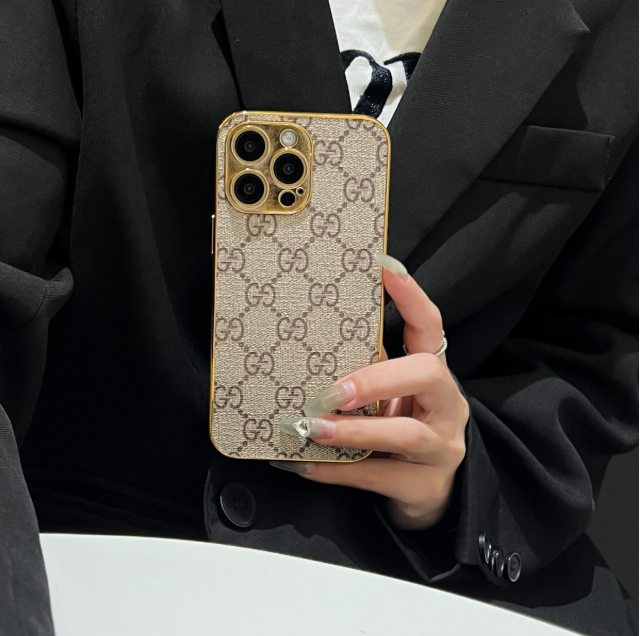 Custodia per iPhone monogramma classica di lusso con bordi placcati in oro