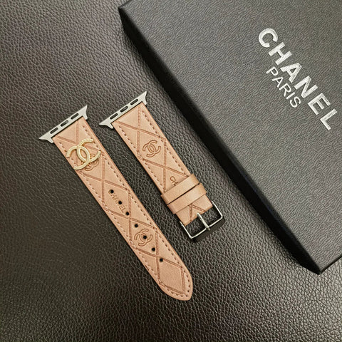 Luxusní zlatý 3D embosovaný kožený řemínek Apple Watch Monogram