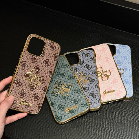 حافظة هاتف iPhone جلدية بشعار Gue Gold