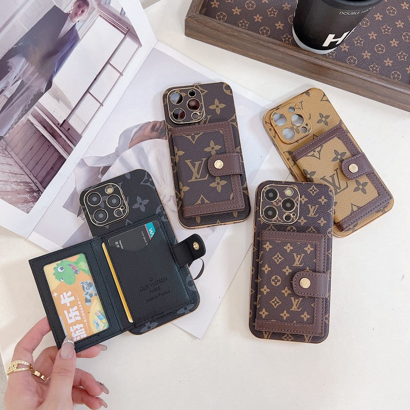 Capa para iPhone com bolsa de cartão de cor clássica luxuosa