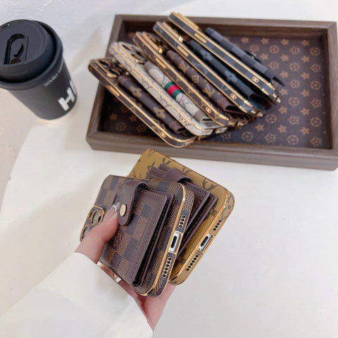Capa para iPhone com bolsa de cartão de cor clássica luxuosa
