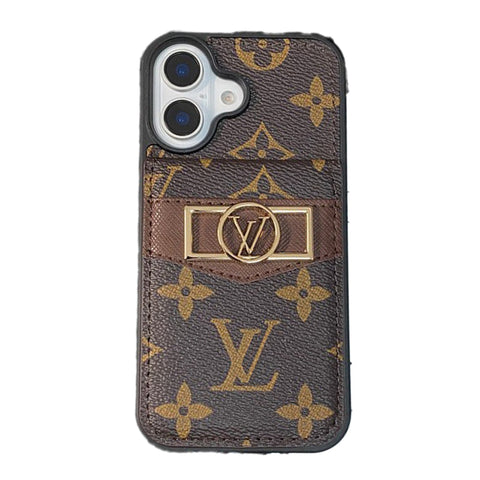 Luxuriöse iPhone-Hülle mit Kartenetui und goldenem Logo