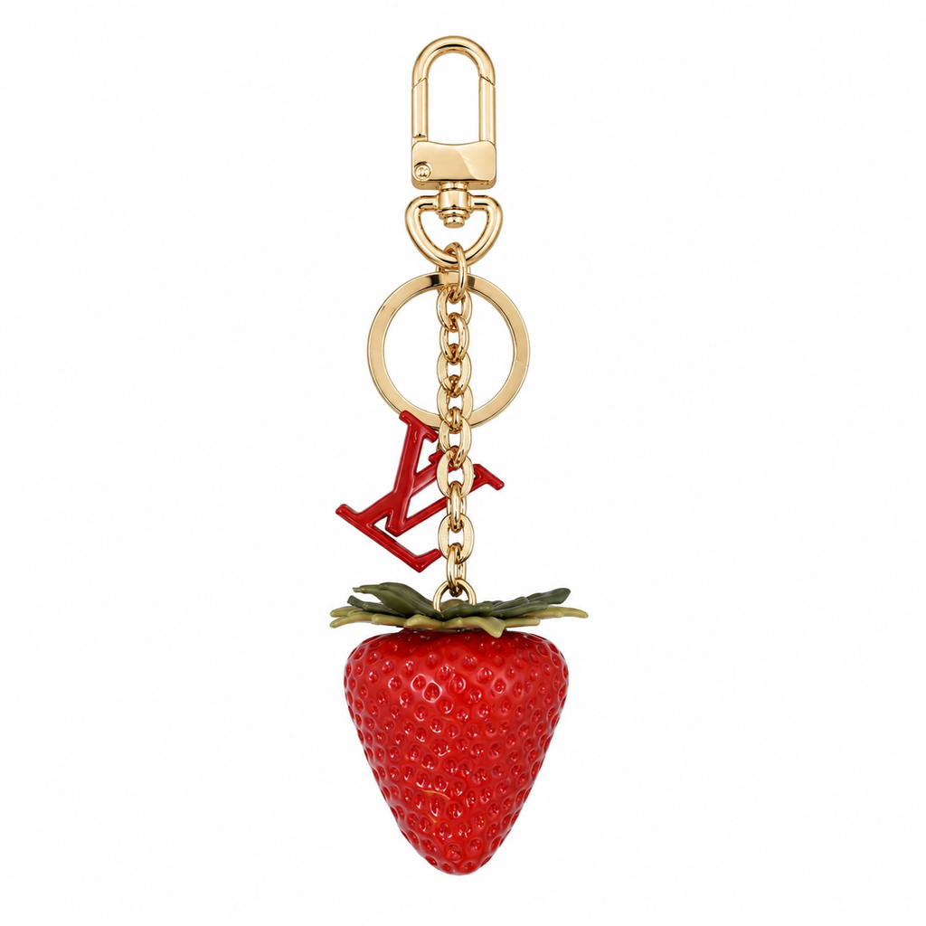 Chaveiro com pingente de morango – lindo acessório com pingente de frutas para bolsas e chaves