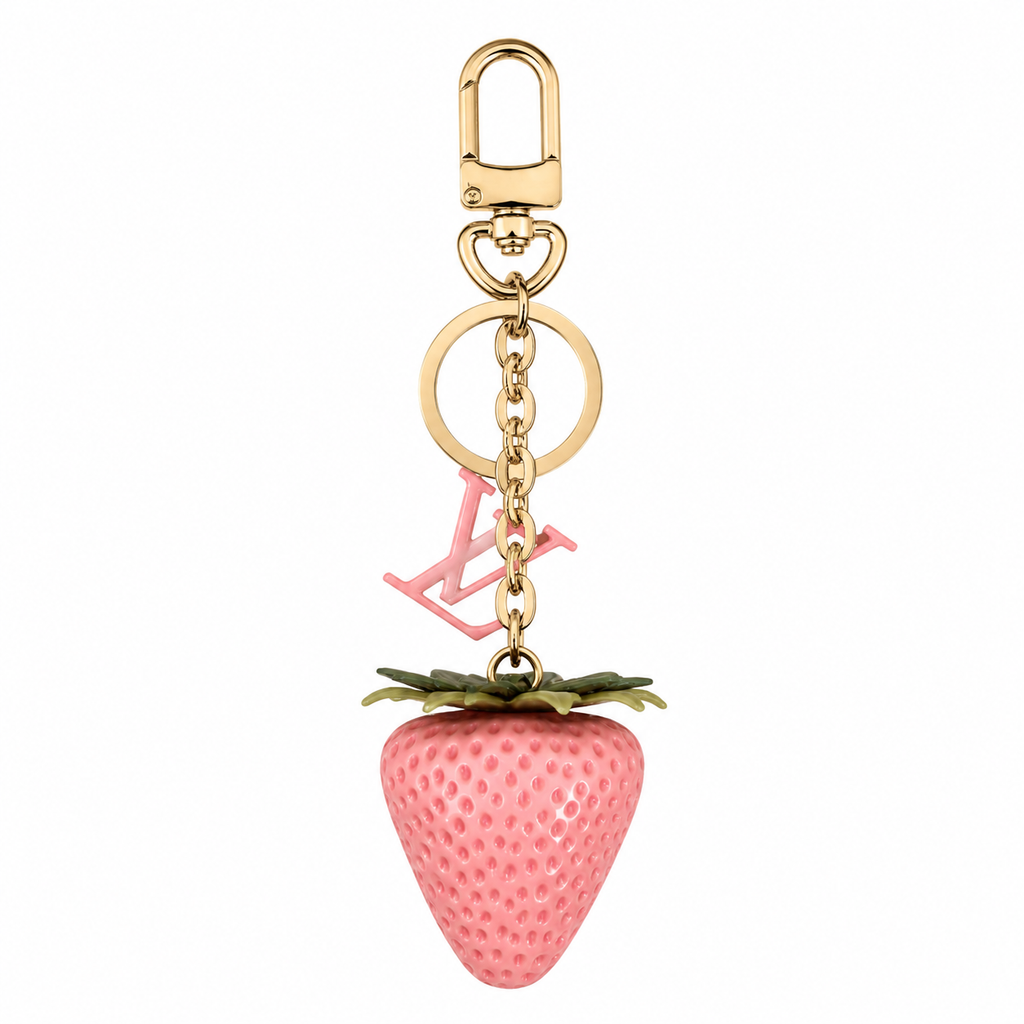 Chaveiro com pingente de morango – lindo acessório com pingente de frutas para bolsas e chaves