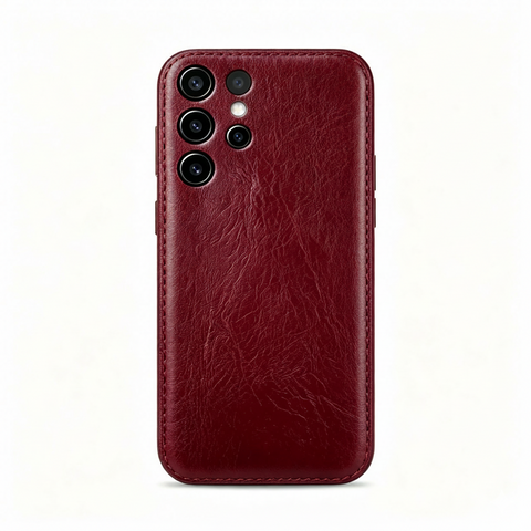 Handgemaakte, plantaardig gelooide lederen Samsung-hoesje – Vintage Patina-editie
