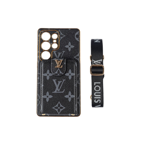 Luxusní kožené multifunkční pouzdro na telefon Monogram s poutkem na zápěstí