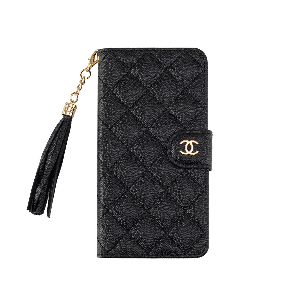 Luxury Quilted Leather Phone Wallet Case with Tassel Charm