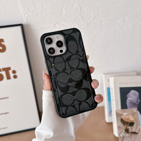 Custodia classica per iPhone con porta carte e cinturino nero chiaro -SJ240513