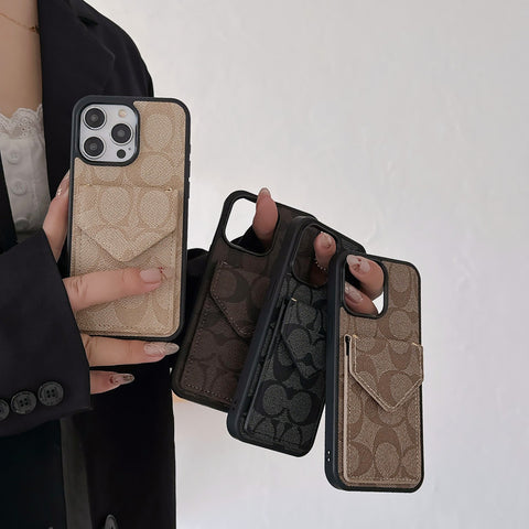 Custodia classica per iPhone con porta carte e cinturino nero chiaro -SJ240513