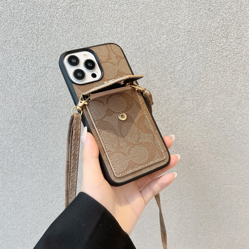 Klasisks iPhone korpuss ar kartes turētāju un siksniņu gaiši brūns -SJ240513