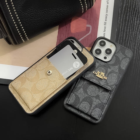 Klassische iPhone-Hülle mit Kartenhalter-Geldbörse Kaffeebraun -SZK240425