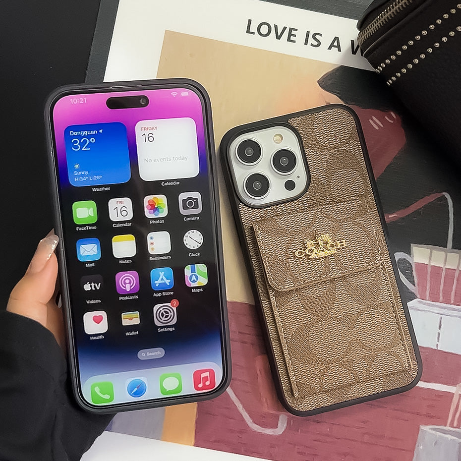 Klassiek iPhone-hoesje met kaarthouder portemonnee lichtbruin -SZK240425