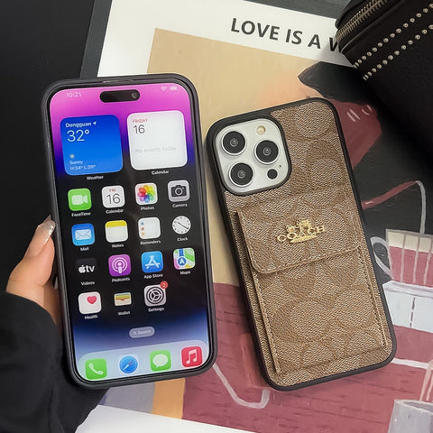 Klassiek iPhone-hoesje met kaarthouder portemonnee lichtbruin -SZK240425