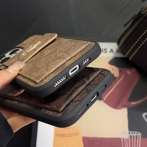 Klassiek iPhone-hoesje met kaarthouder portemonnee lichtbruin -SZK240425