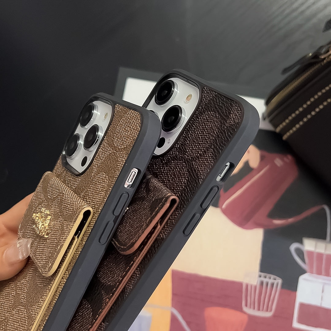 Klassiek iPhone-hoesje met kaarthouder portemonnee lichtbruin -SZK240425