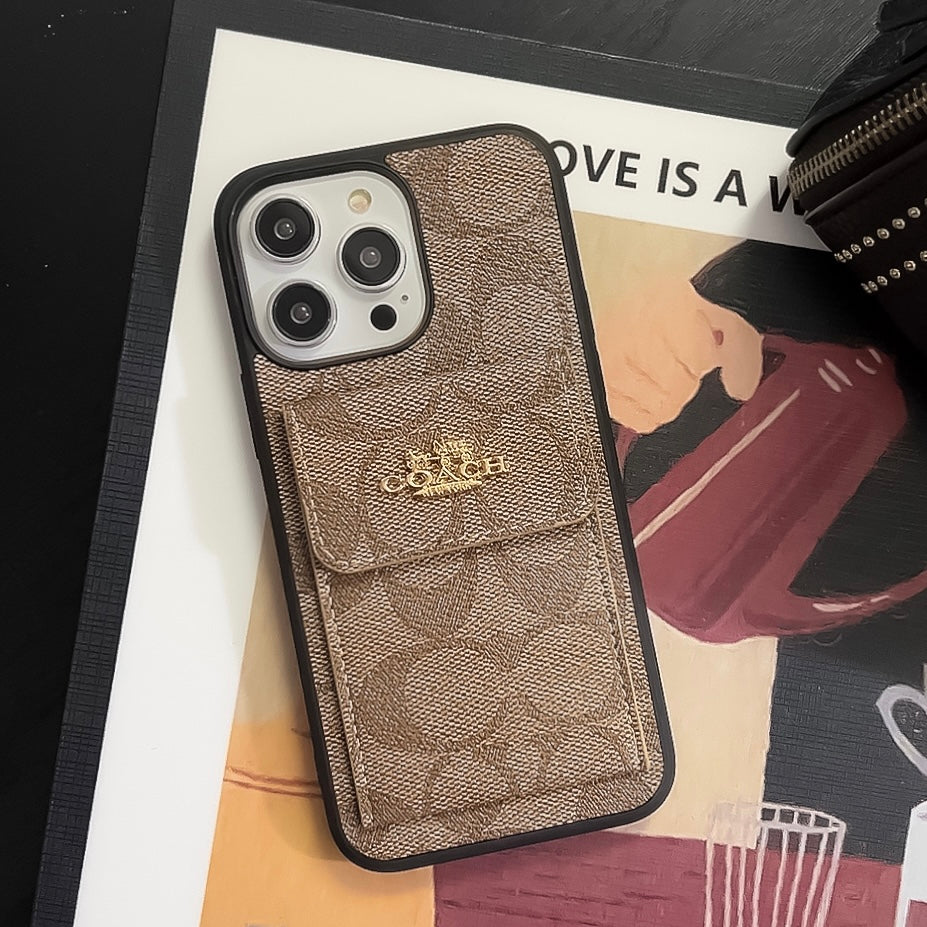Klassiek iPhone-hoesje met kaarthouder portemonnee lichtbruin -SZK240425