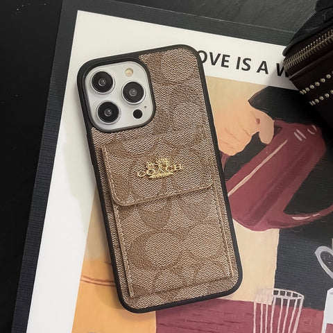 Klassiek iPhone-hoesje met kaarthouder portemonnee lichtbruin -SZK240425