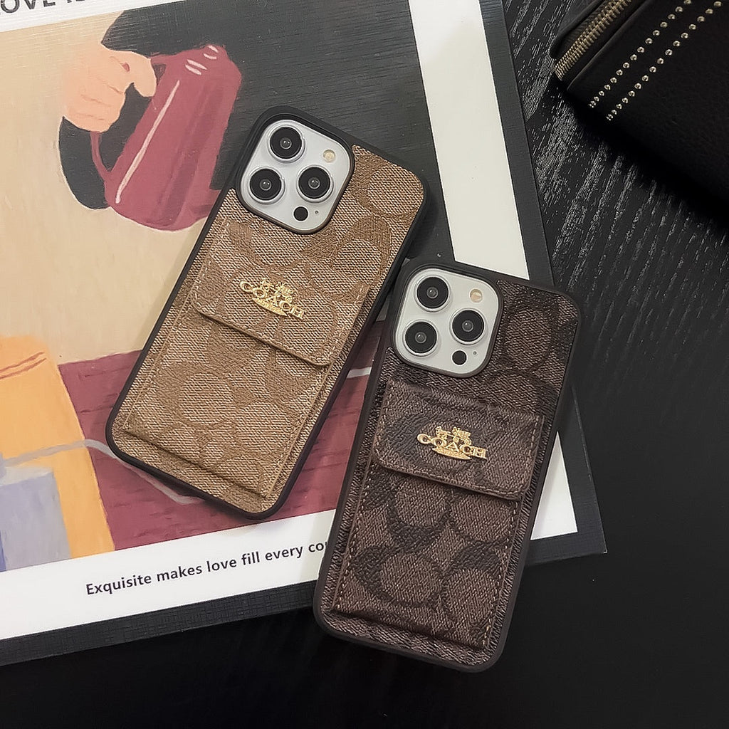 Klassiek iPhone-hoesje met kaarthouder portemonnee lichtbruin -SZK240425