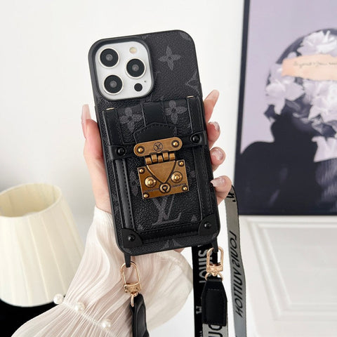 Luxuriöse schwarz-weiße iPhone-Hülle zum Umhängen mit Kette