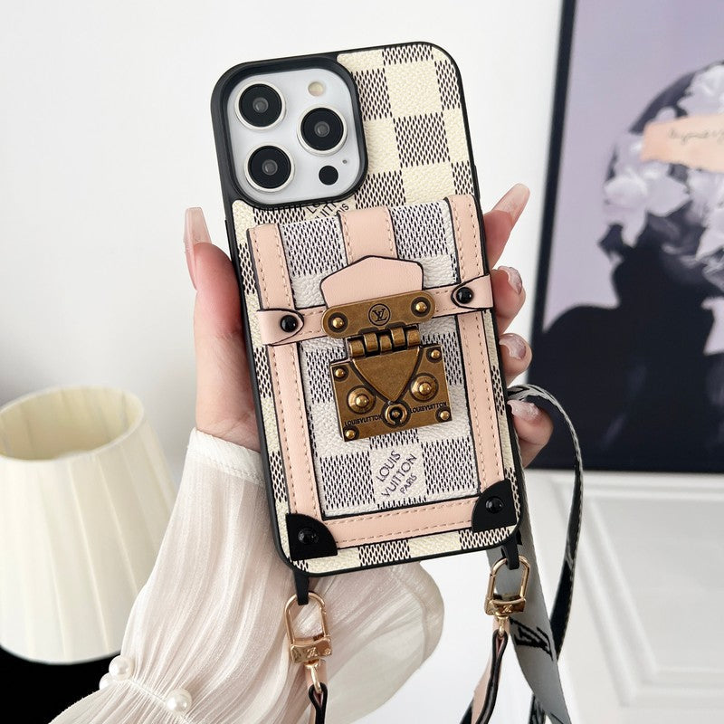 Luxuriöse schwarz-weiße iPhone-Hülle zum Umhängen mit Kette