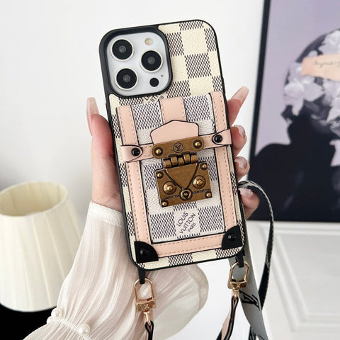 Luxuriöse schwarz-weiße iPhone-Hülle zum Umhängen mit Kette