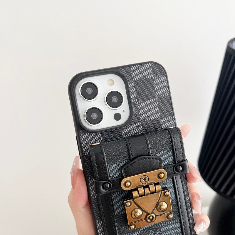 Luxuriöse schwarz-weiße iPhone-Hülle zum Umhängen mit Kette