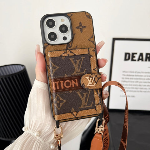 Luxus-Kartentaschenkette mit klassischer brauner iPhone-Hülle