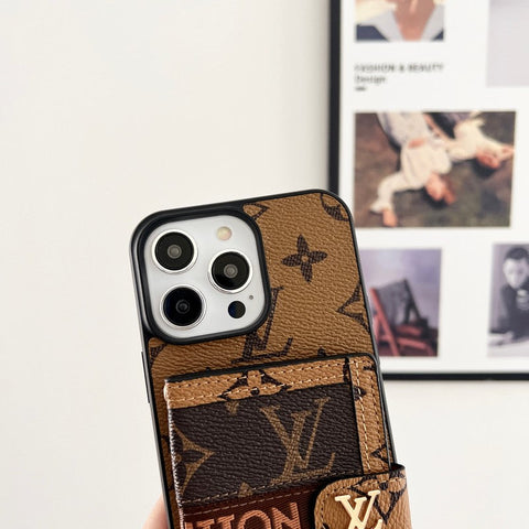 Luxus-Kartentaschenkette mit klassischer brauner iPhone-Hülle