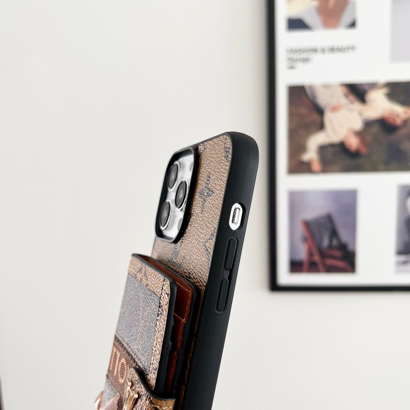 Luxus-Kartentaschenkette mit klassischer brauner iPhone-Hülle