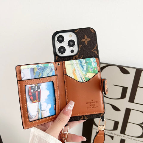 Luxus-Kartentaschenkette mit klassischer brauner iPhone-Hülle