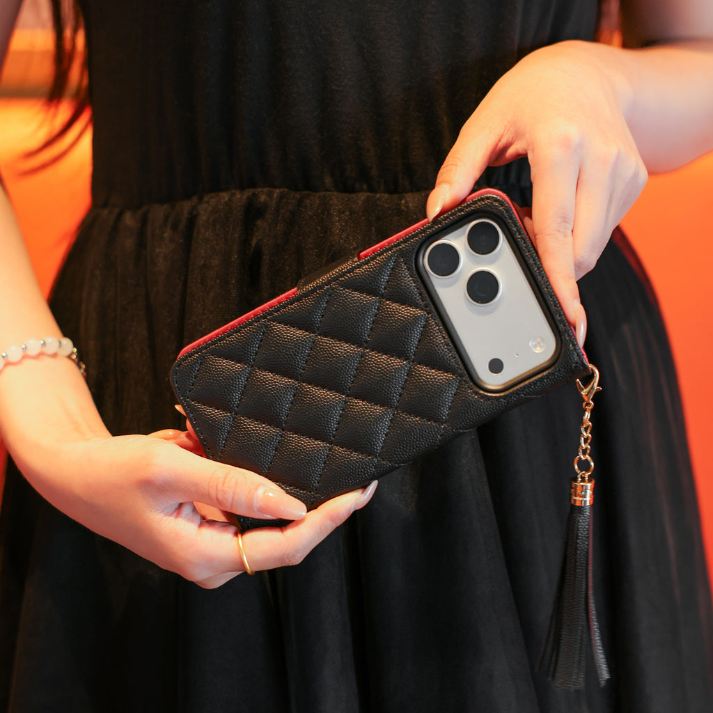 Luxury Quilted Leather Phone Wallet Case with Tassel Charm