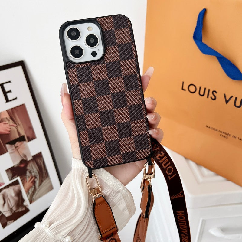 Capa luxuosa marrom crossbody para iPhone