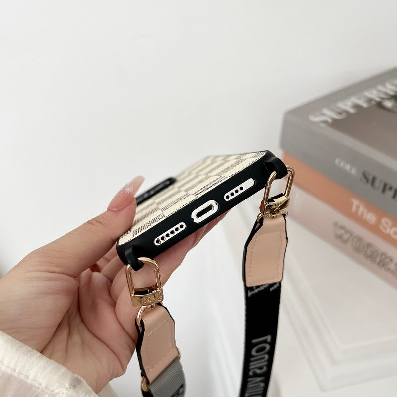 Capa luxuosa marrom crossbody para iPhone