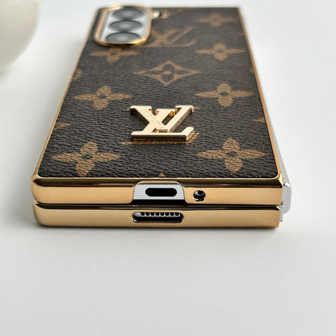 Capa luxuosa de couro banhado a ouro para Samsung Galaxy Z Fold 6