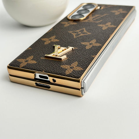 Capa luxuosa de couro banhado a ouro para Samsung Galaxy Z Fold 6