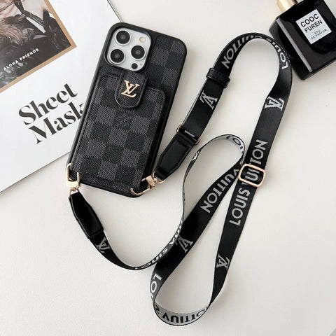 Luxus fekete-fehér Crossbody Card Bag iPhone tok