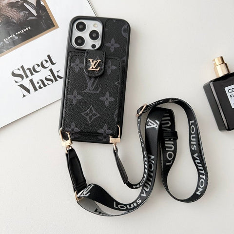 Luxus fekete-fehér Crossbody Card Bag iPhone tok