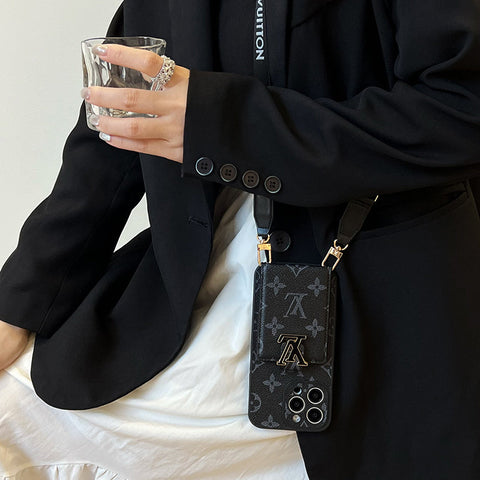 Bolsa de cartão luxuosa com corrente preta para iPhone