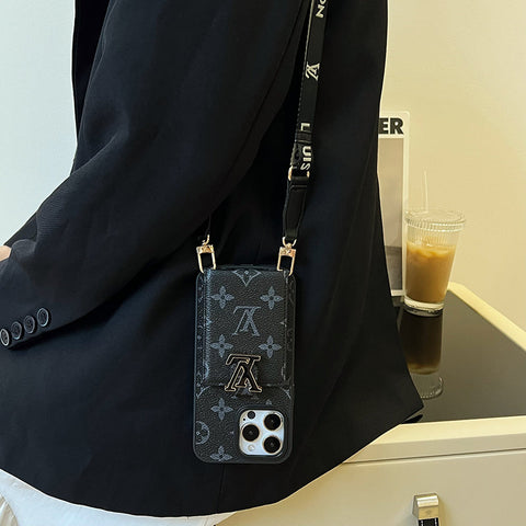 Bolsa de cartão luxuosa com corrente preta para iPhone