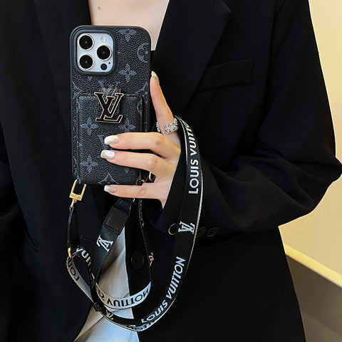 Bolsa de cartão luxuosa com corrente preta para iPhone