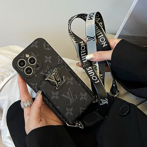 Bolsa de cartão luxuosa com corrente preta para iPhone
