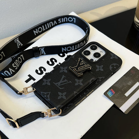Bolsa de cartão luxuosa com corrente preta para iPhone