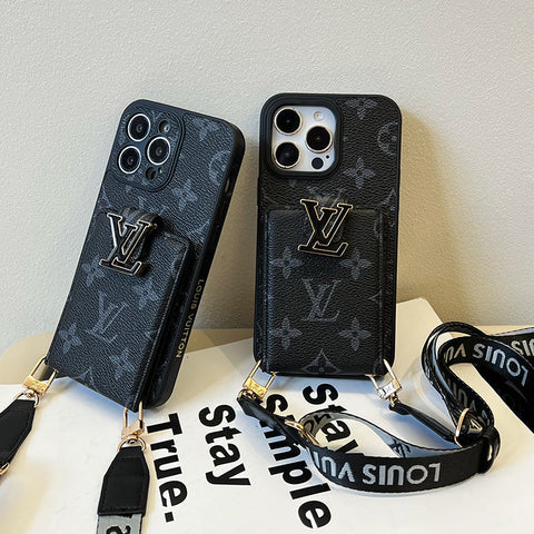 Bolsa de cartão luxuosa com corrente preta para iPhone